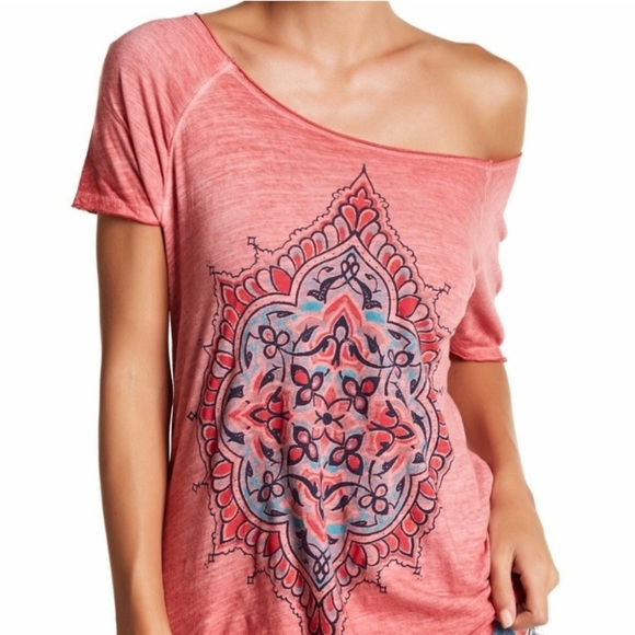 Lucky Brand Dusty Pink Floral Bohemian Graphic Tee Size Small - Picture 1 of 4